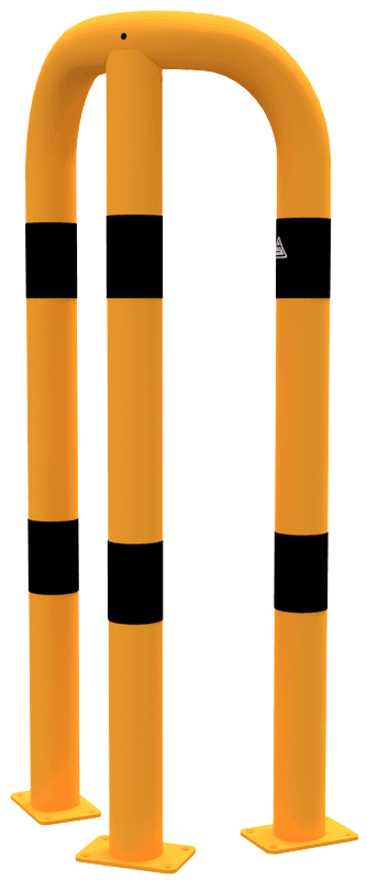 Arceau d’angle 90° en acier Ø 76 mm avec platines – Jaune/noir