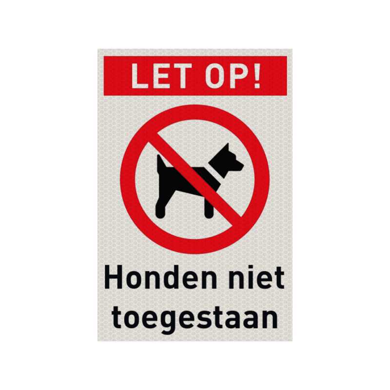 Veiligheidspictogram met tekst verboden voor honden - reflecterend