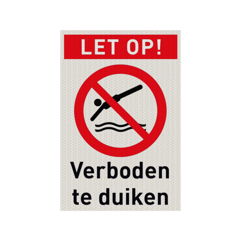 Veiligheidspictogram met tekst verboden te duiken - reflecterend