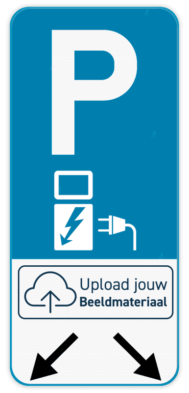 Parkeerbord E9 elektrisch laden + logo + pijl aanduiding