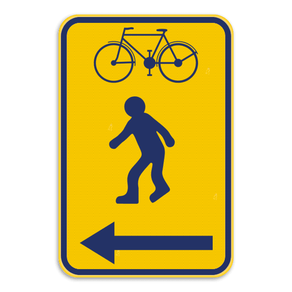 Werfbord - Brussel - Voetgangers/Fietsers links - Geel/blauw