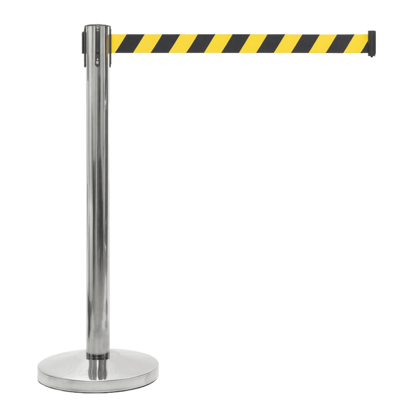 Gurtpfosten aus Edelstahl - mit gelb/schwarz Gurt (2 Meter)