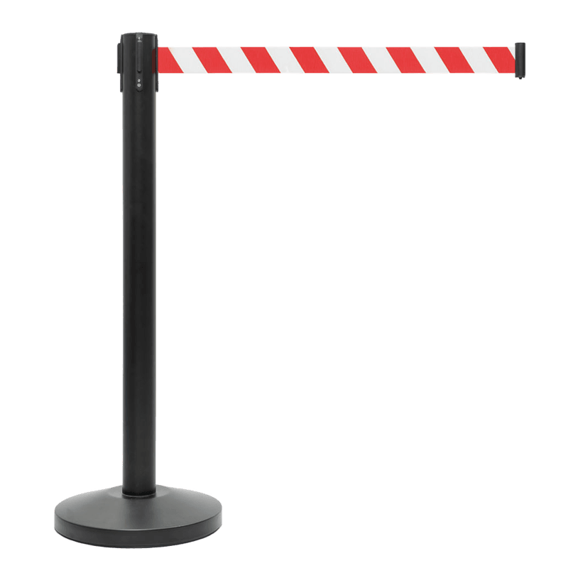 Afzetpaal staal zwart met uittrekbaar lint wit/rood 2 meter