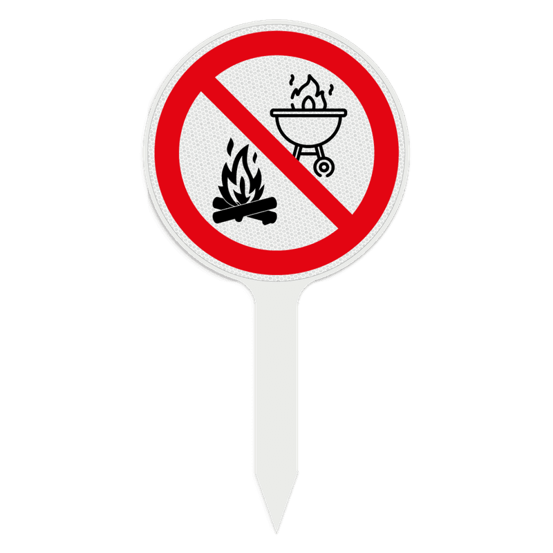 PVC-Steckschild Offenes Feuer und Grillen verboten – Ø150mm reflektierend