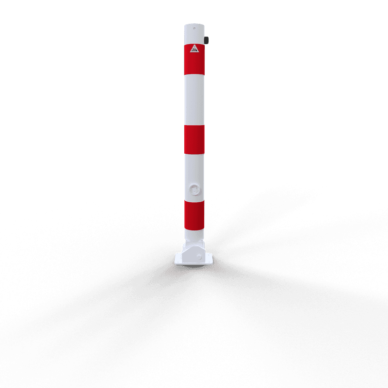 Parkeerpaal staal Ø76mm wit/rood - neerklapbaar met slot