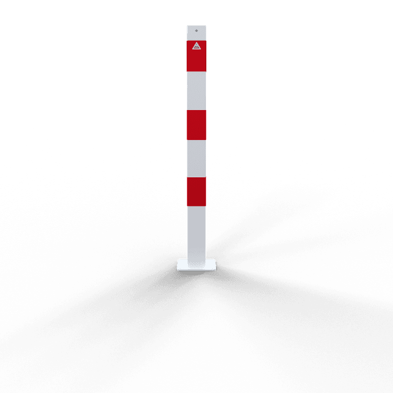 Parkeerpaal staal 70x70mm wit/rood - met voetplaat