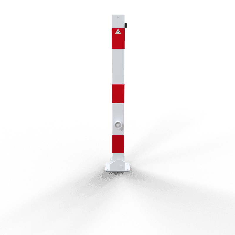 Parkeerpaal staal 70x70mm wit/rood - neerklapbaar met slot