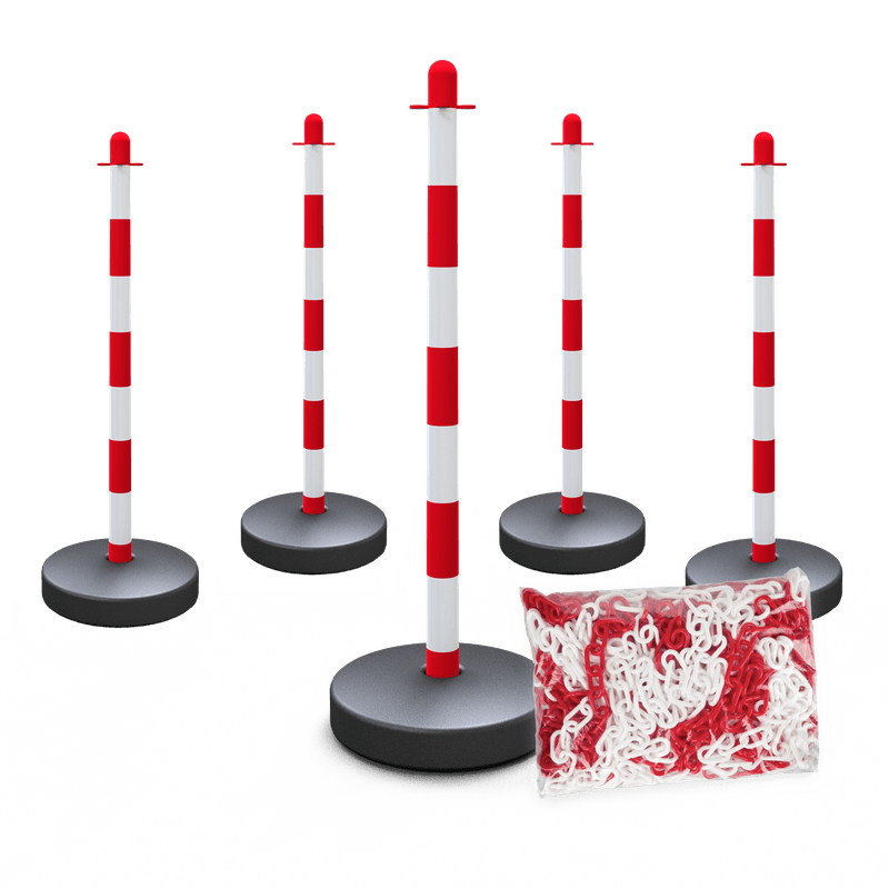 Set afzetpalen met opvulbare voet - Kunststof – 5 stuks + 25 m ketting