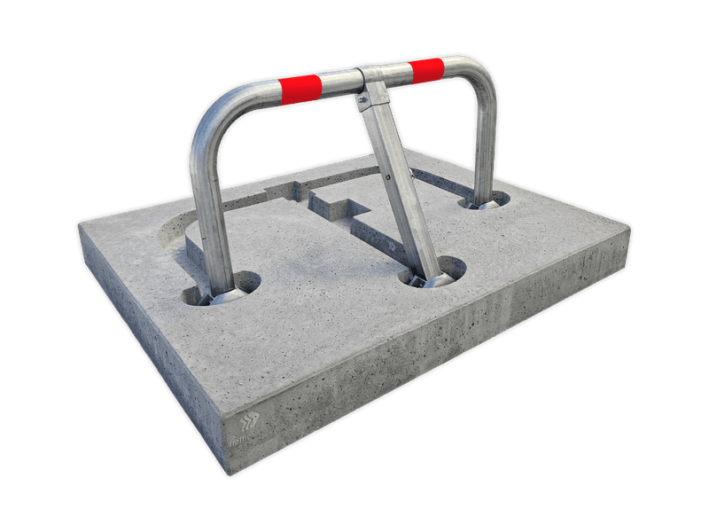 Barrière de parking rabattable en acier galvanisé avec serrure et fondation béton