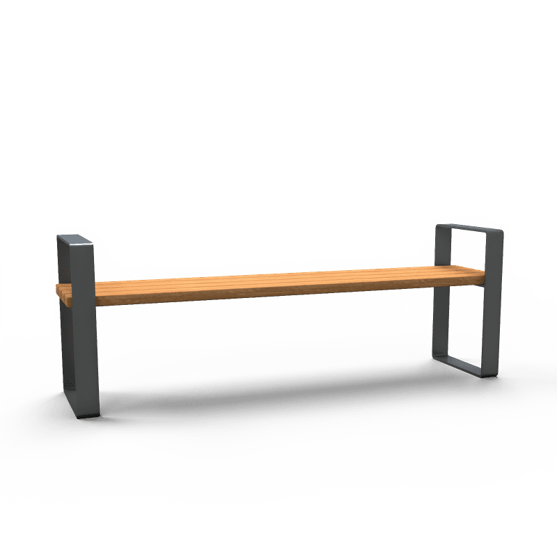 Banc public sans dossier - type Bach - acier/bois - 1800 mm