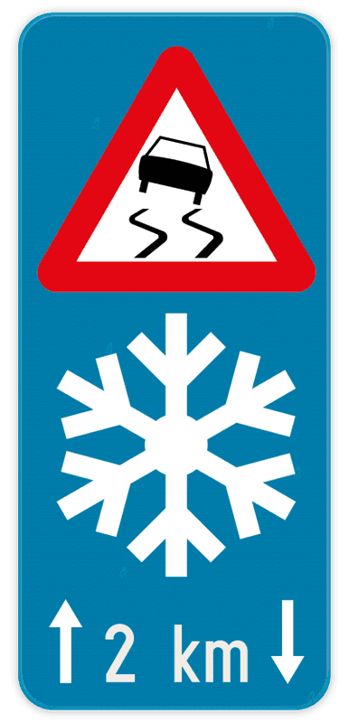 Informatiebord gladheid bij sneeuw - 400x900mm - 2km