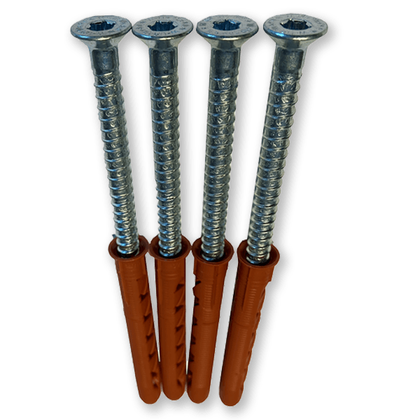 Jeu de 4 vis 8x80mm avec chevilles Ø10mm pour fixation au sol