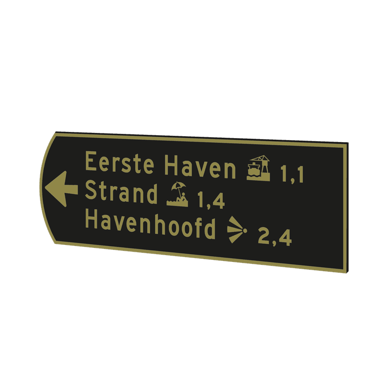 Voetgangersarm rond aluminium 705x220x5mm zwart/goud - incl. opdruk DZ