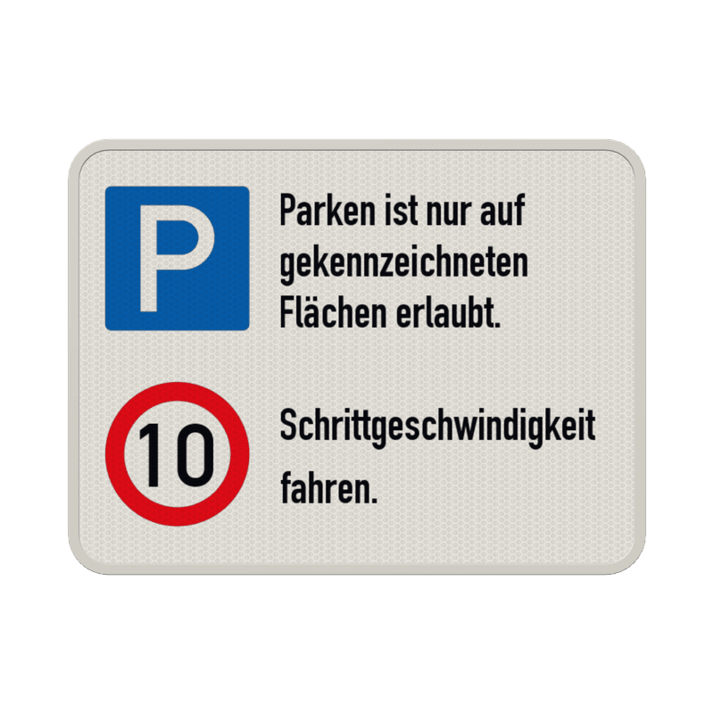 Kombinationsschilder - Betriebsgelände, Parken - Zulässige Höchstgeschwindigkeit 10 km/h