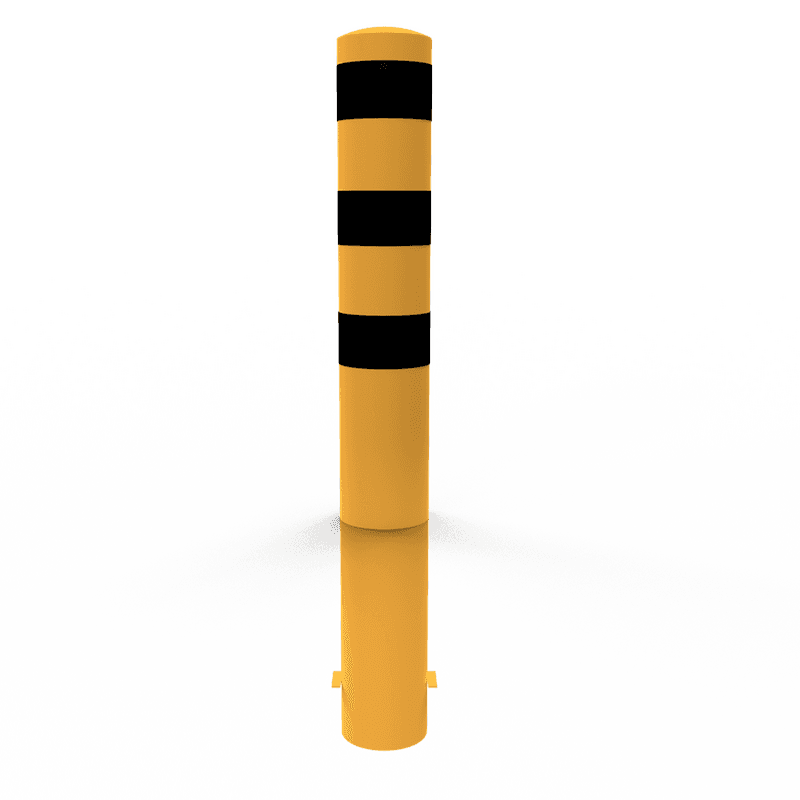 Rammschutzpoller Ø193mm aus Stahl gelb‑schwarz (1200/1500/2000 mm) mit Bodenanker