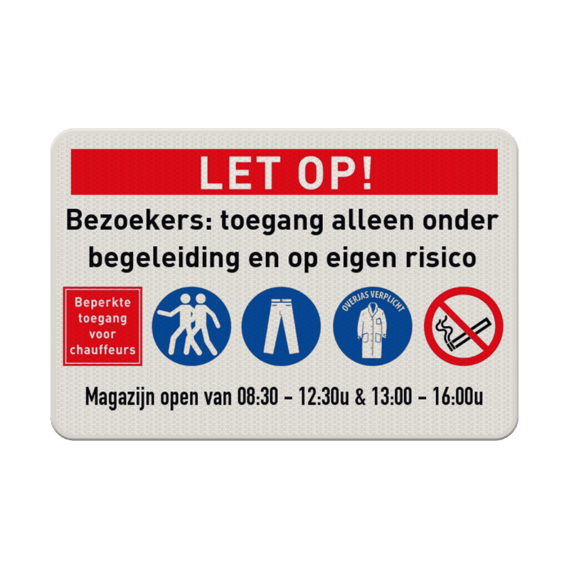 Bord bezoekers onder begeleiding + PBM iconen - reflecterend