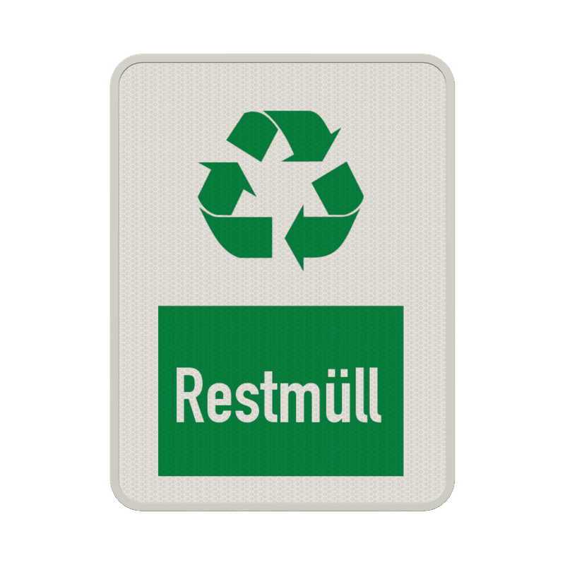 Hinweisschild Restmüll weiß/grün - reflektierend
