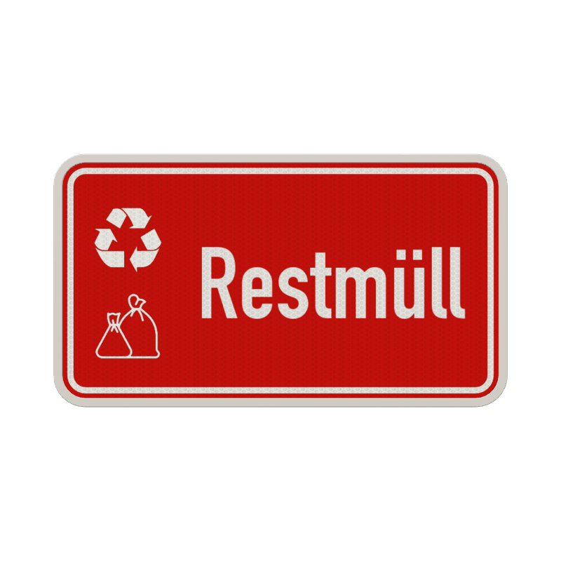 Hinweisschild Restmüll Abfall rot/weiß mit 2x Piktogram - reflektierend