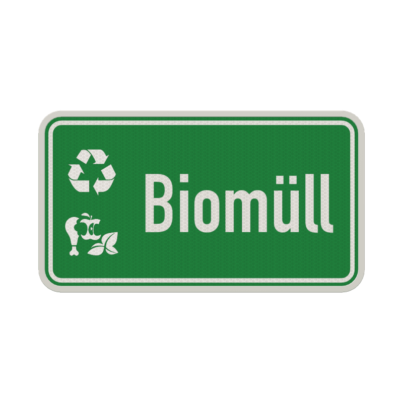 Hinweisschild Biomüll (Abfall) grün/weiß mit 2x Piktogram - reflektierend