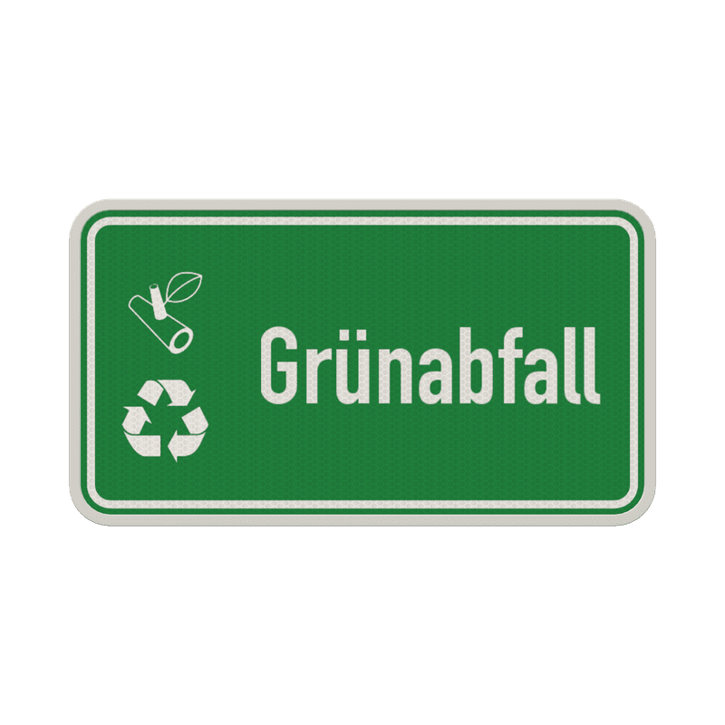 Hinweisschild Grünabfall grün/weiß mit 2x Piktogram - reflektierend