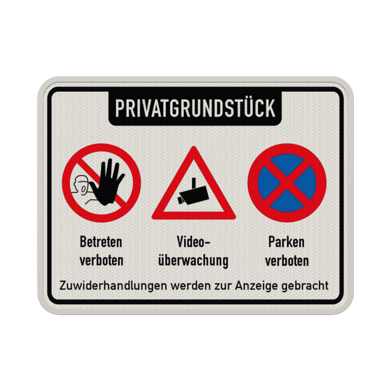 Kombischild Privatgrundstück Parken, Betreten verboten, Videoüberwachung - reflektierend