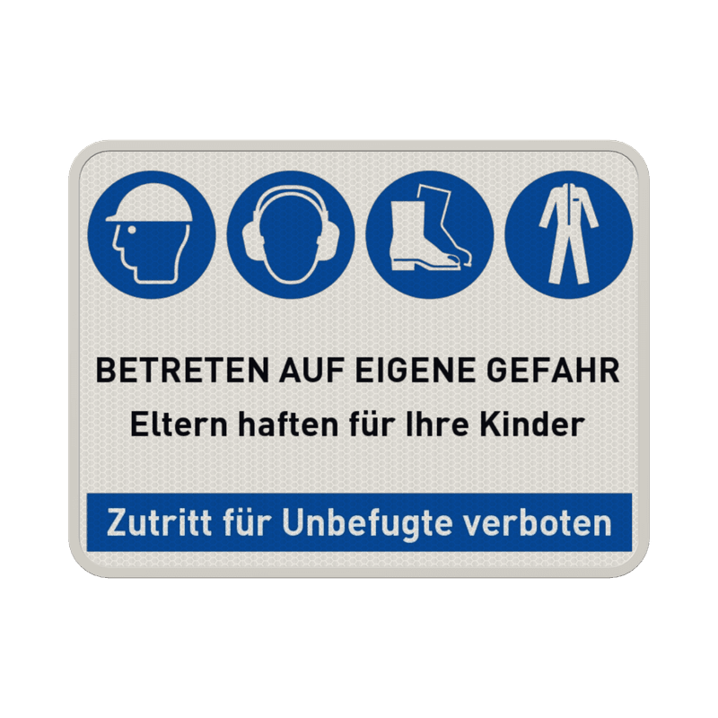 Sicherheitsschild Baustelle mit 4 Gebotszeichen - relfektierend