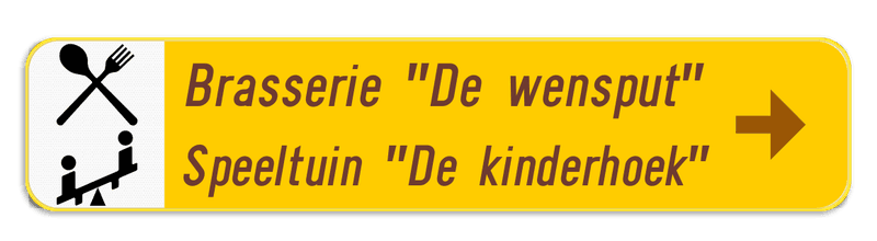 Verkeersbord SB250 F37 -Wegwijzer met 2 hoofdteksten - rechts + 2 picto