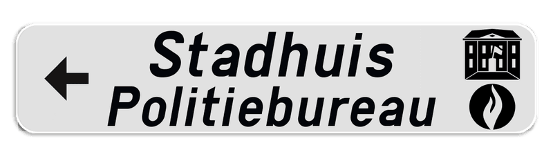 Verkeersbord SB250 F34a - Openbare inrichting - 2 hoofdteksten - links + picto
