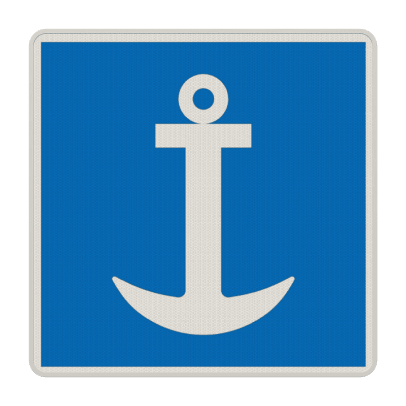 Schifffahrtsschild E.6 - Erlaubnis zum Ankern auf der Seite der Wasser­straße