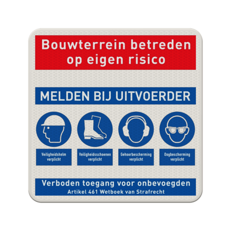 Veiligheidsbord PBM's voor bouwplaats of terrein - reflecterend