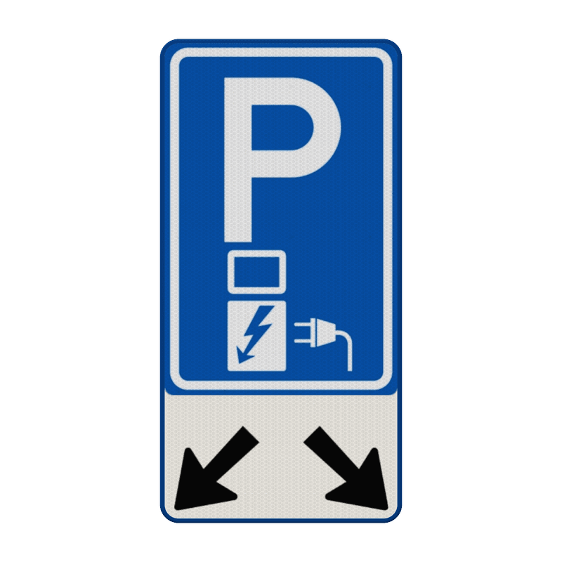 Verkeersbord elektrisch laden, met schuine pijlen - reflecterend