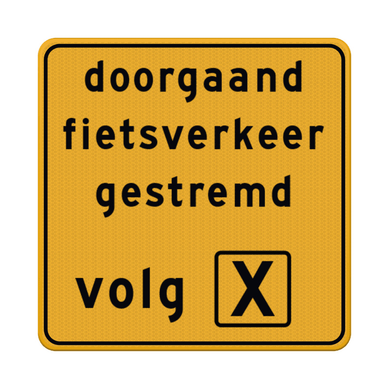 Verkeersbord doorgaand verkeer gestremd volg route - reflecterend
