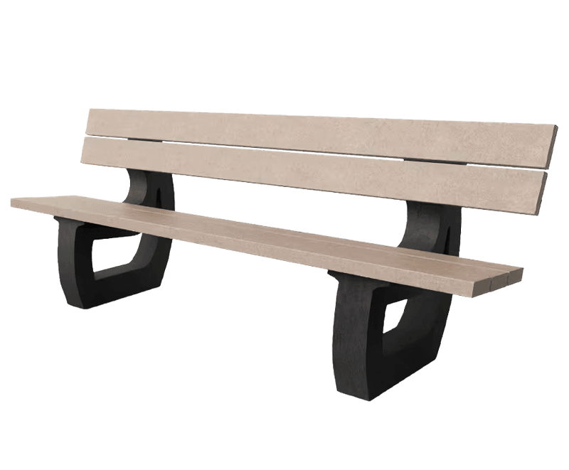 Parkbank met rugleuning kunststof type Bonn - Sand Beige / zwart