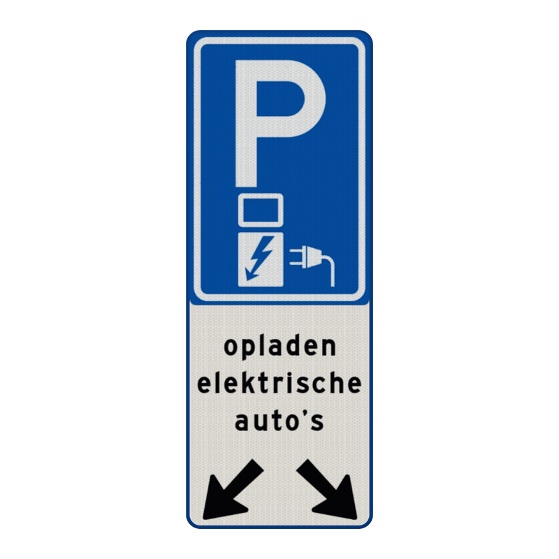 Verkeersbord parkeren elektrische auto's voor 2 vakken met tekst en pijlen