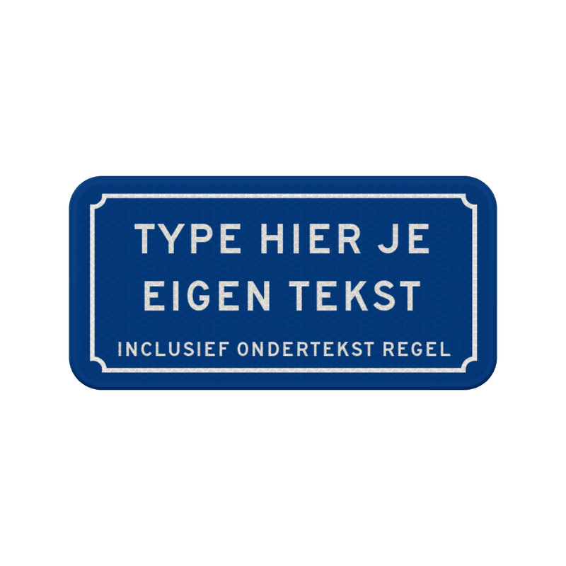 Tekstbord 2:1 met klassiek kader blauw/wit - reflecterend