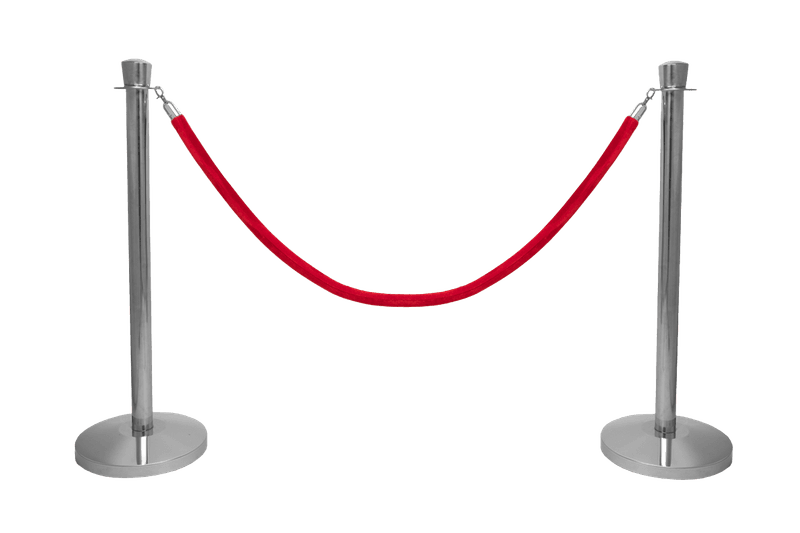 Afzetpaaltjes chroom met koord rood, ovale kop – set van 2 stuks