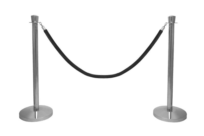 Afzetpaaltjes chroom met zwart afzetkoord - begeleid bezoekers - set 2 stuks