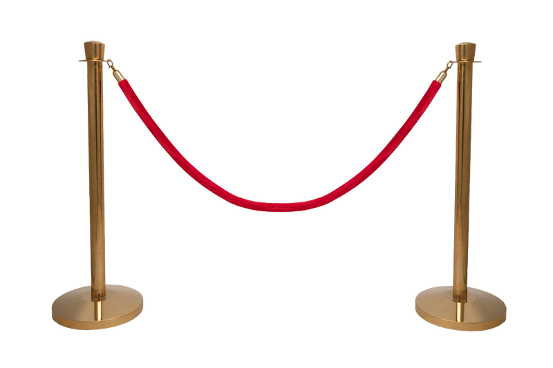 Afzetpaaltjes messing met koord rood, ovale kop – set van 2 stuks