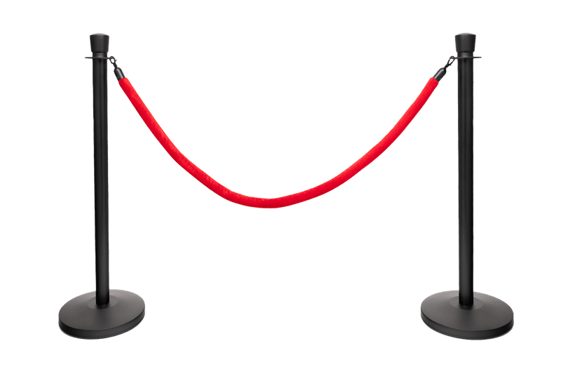 Afzetpaaltjes zwart (RVS) met koord rood, ovale kop – set van 2 stuks