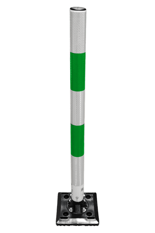 TS-KICKFLEX-GW poteau flexible à ressort en plastique Ø60x1000mm vert/blanc rétroréfléchissant - avec mécanisme à ressort