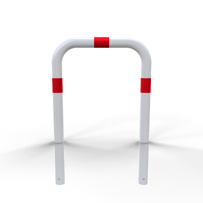 Rammschutzbügel Ø76 mm 750 x 1150 mm mit Bodenanker weiß/rot