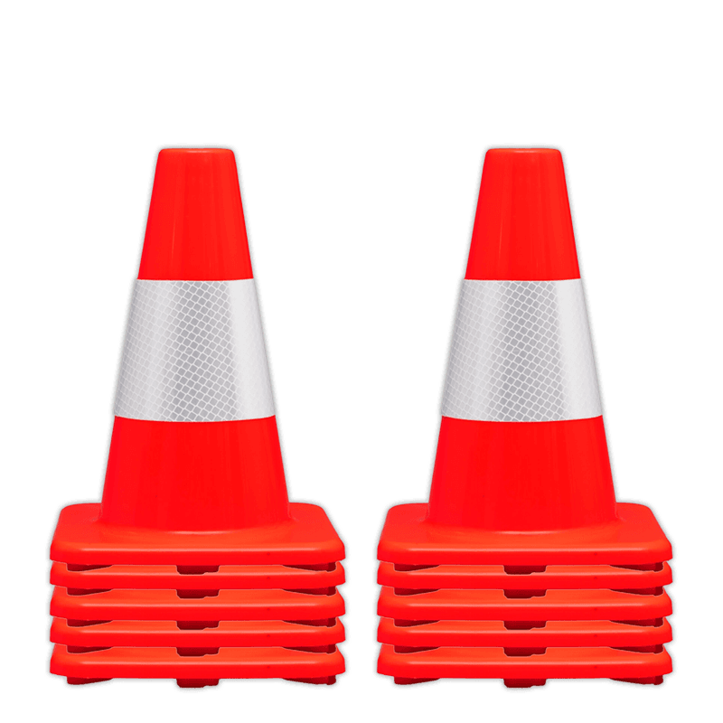 Afzetpion oranje 30 cm flexibel PVC met wit reflecterende band - set 10 stuks