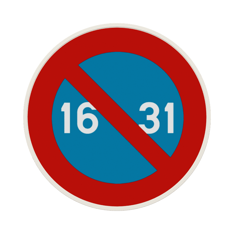 Panneau G2000 - E7 - Stationnement interdit du 16 à la fin du mois