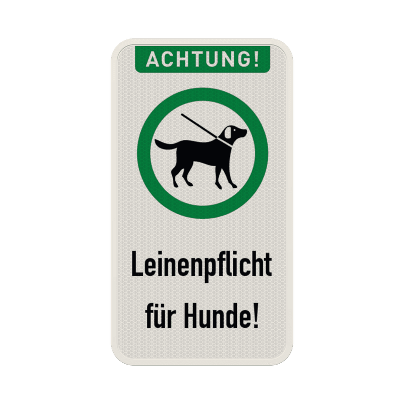 Schild Achtung, Leinenpflicht für Hunde - reflektierend