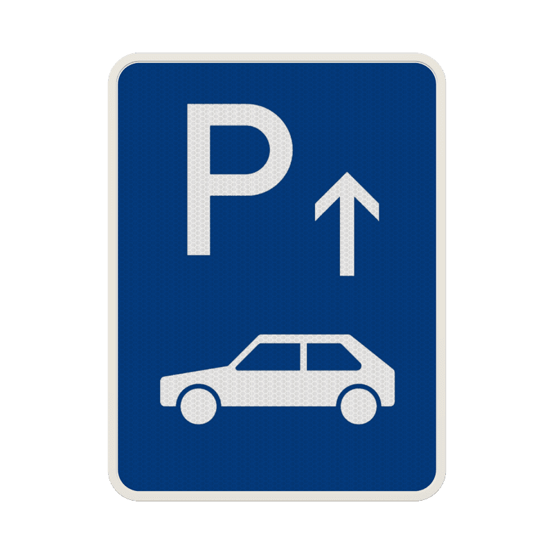 Verkehrsschild Parkplatz mit Pfeil nach Wunsch - reflektierend