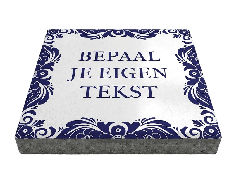 Stoeptegel met tekst (Delfts Blauw) (TS-ST_ETDB) - 30x30cm met facetrand