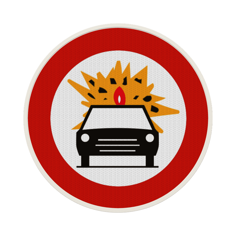 Panneau G2000 - C24b - Accès interdit aux conducteurs de véhicules transportant les marchandises dangereuses inflammables ou explosibles