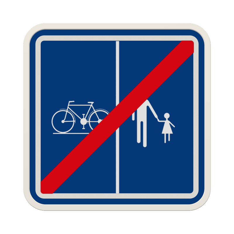 Panneau G2000 - F101b - Fin du chemin réservé à la circulation des piétons, cyclistes et cavaliers avec l’indication de la partie du chemin qui est affectée aux différentes catégories d’usagers
