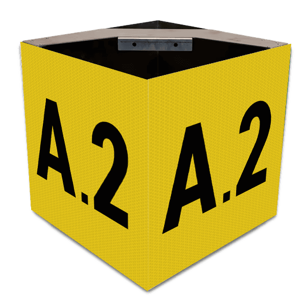 KUBUS bord 4-zijdig locatie aanduiding geel/zwart + montagebeugels - reflecterend