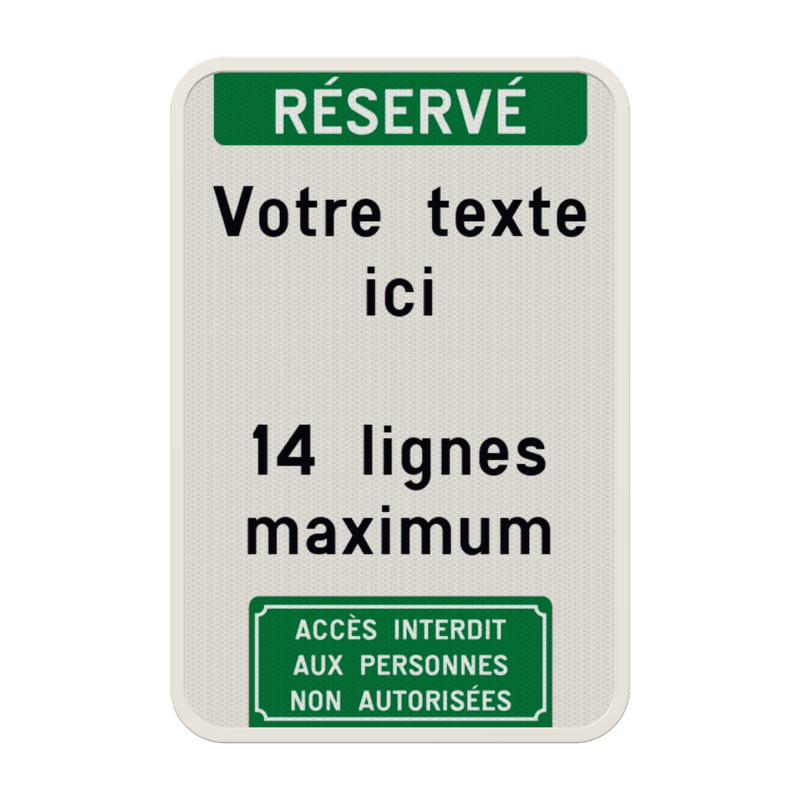Panneau personnalisé avec en-tête verte et pictogramme sur mesure